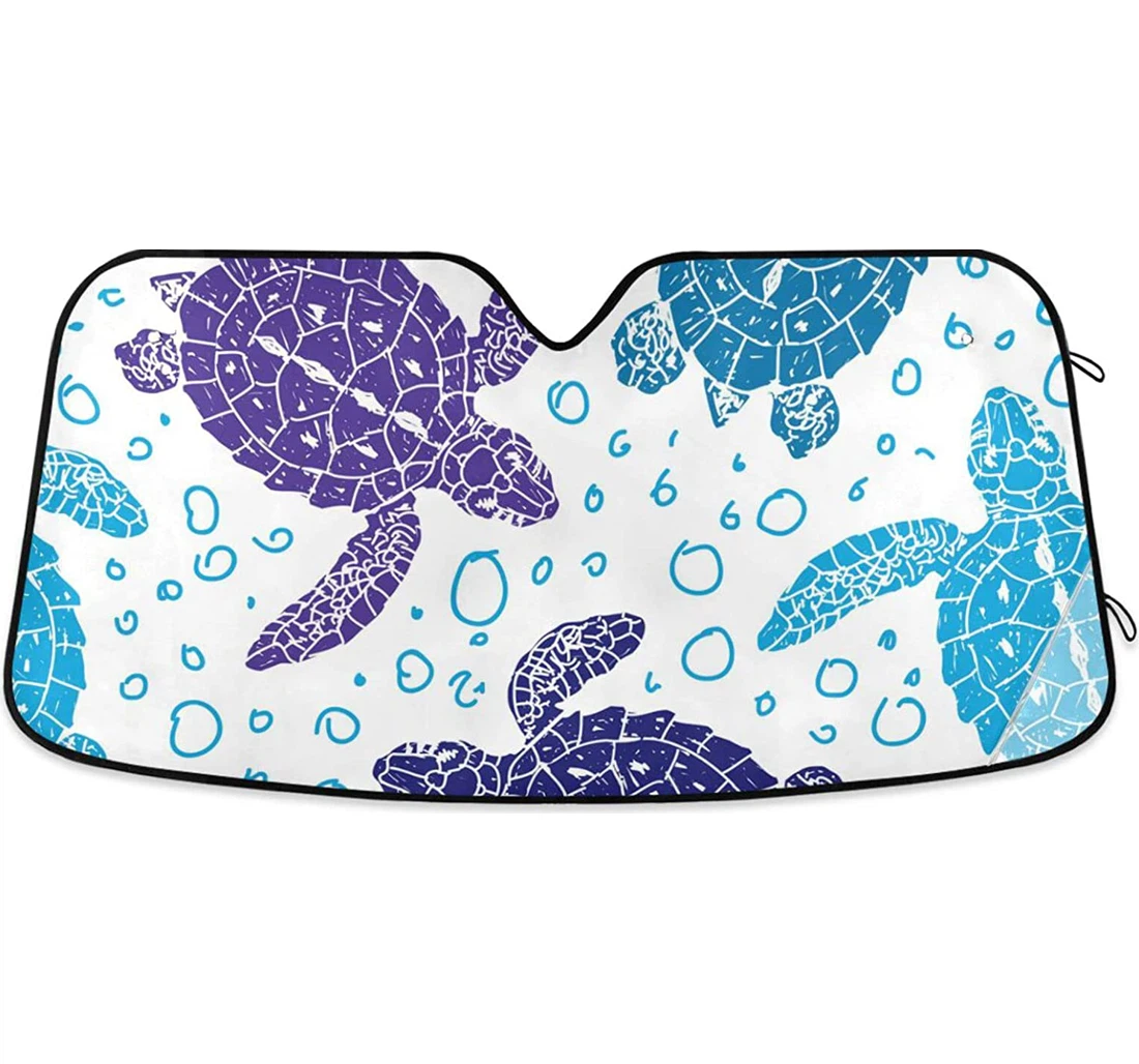 Cartoon Turtle Blue White Auto Sun Shade