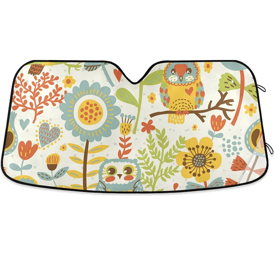 Cute Colorful Floral Owl Bird Auto Sun Shade