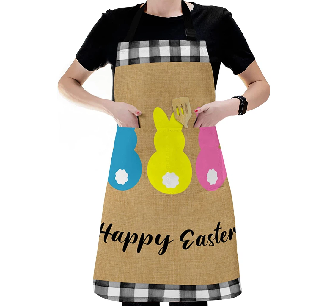 Spring Easter Yellow Pink Blue Rabbit On Linen Apron