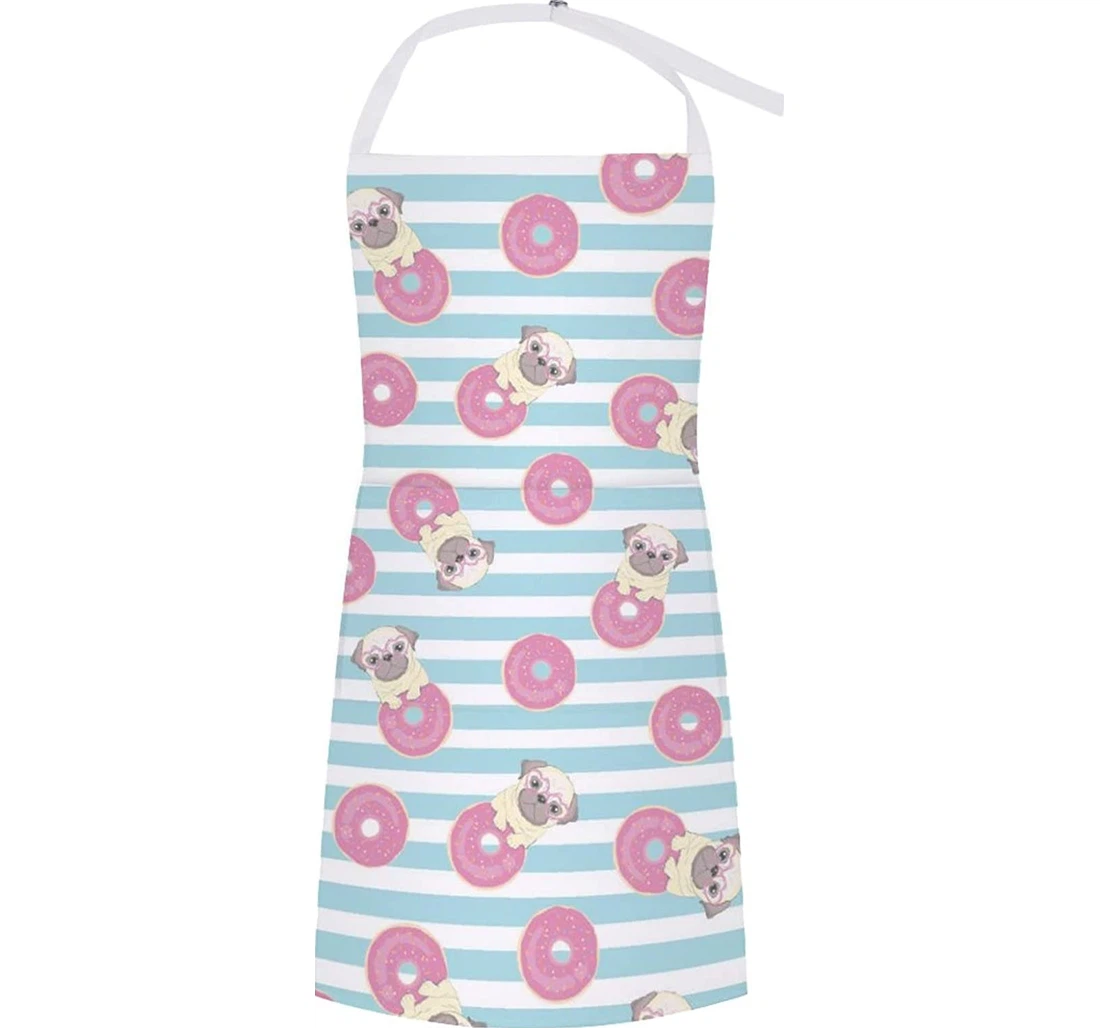 Pink Funny Pug And Donut Apron