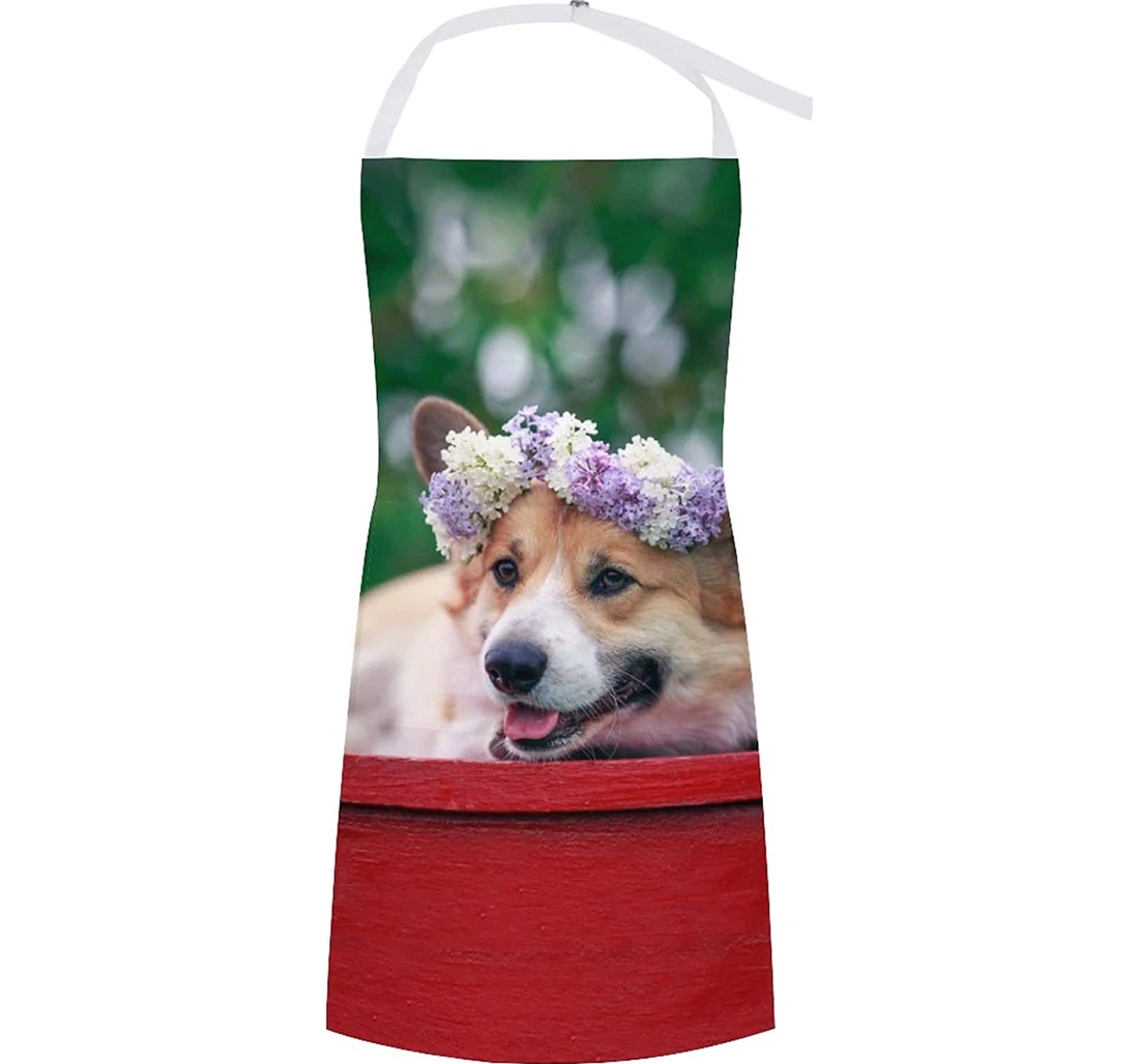 Cute Corgi Lilac Flowers Apron