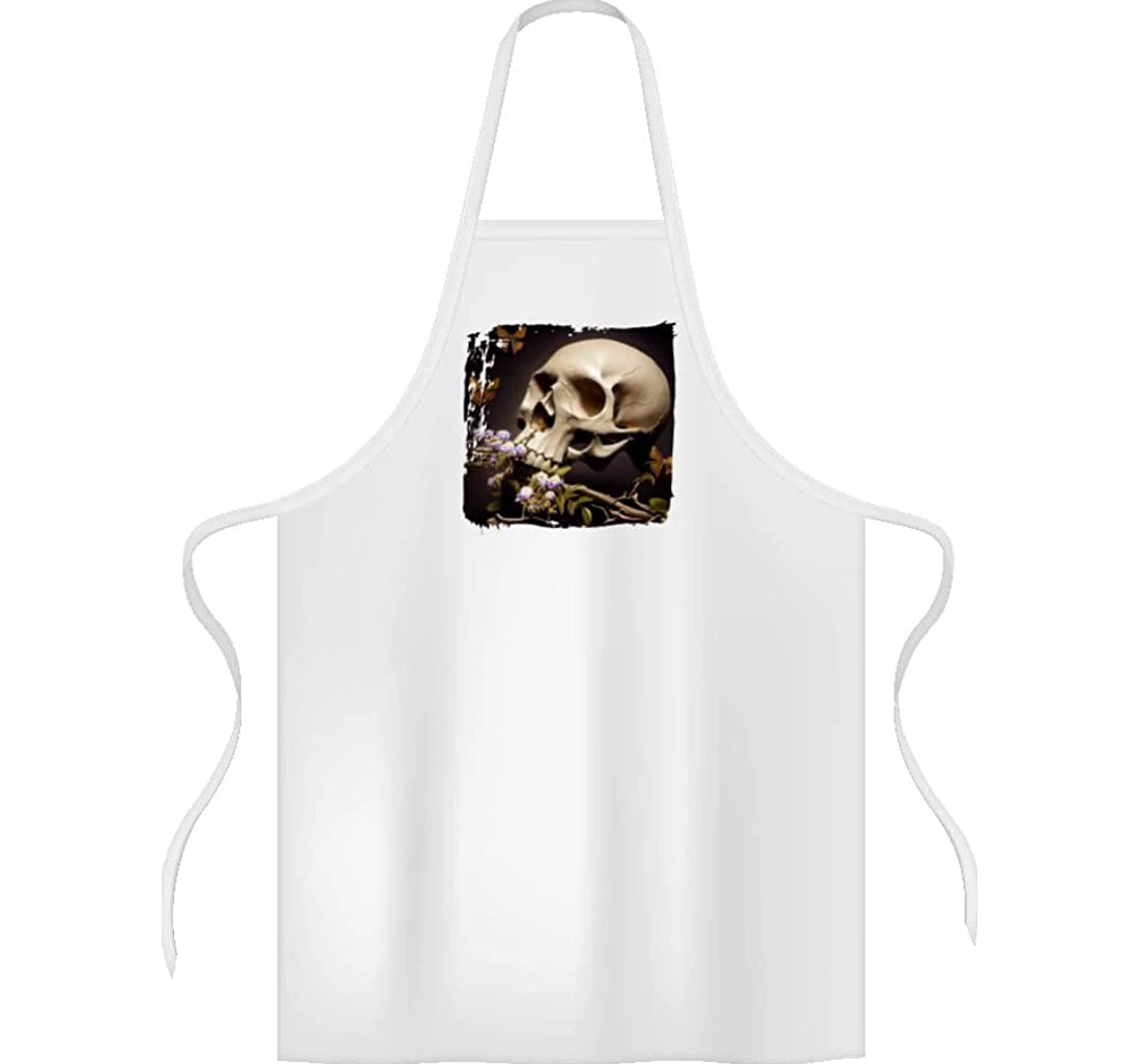 Floral Print Cool Skull Themed Apron