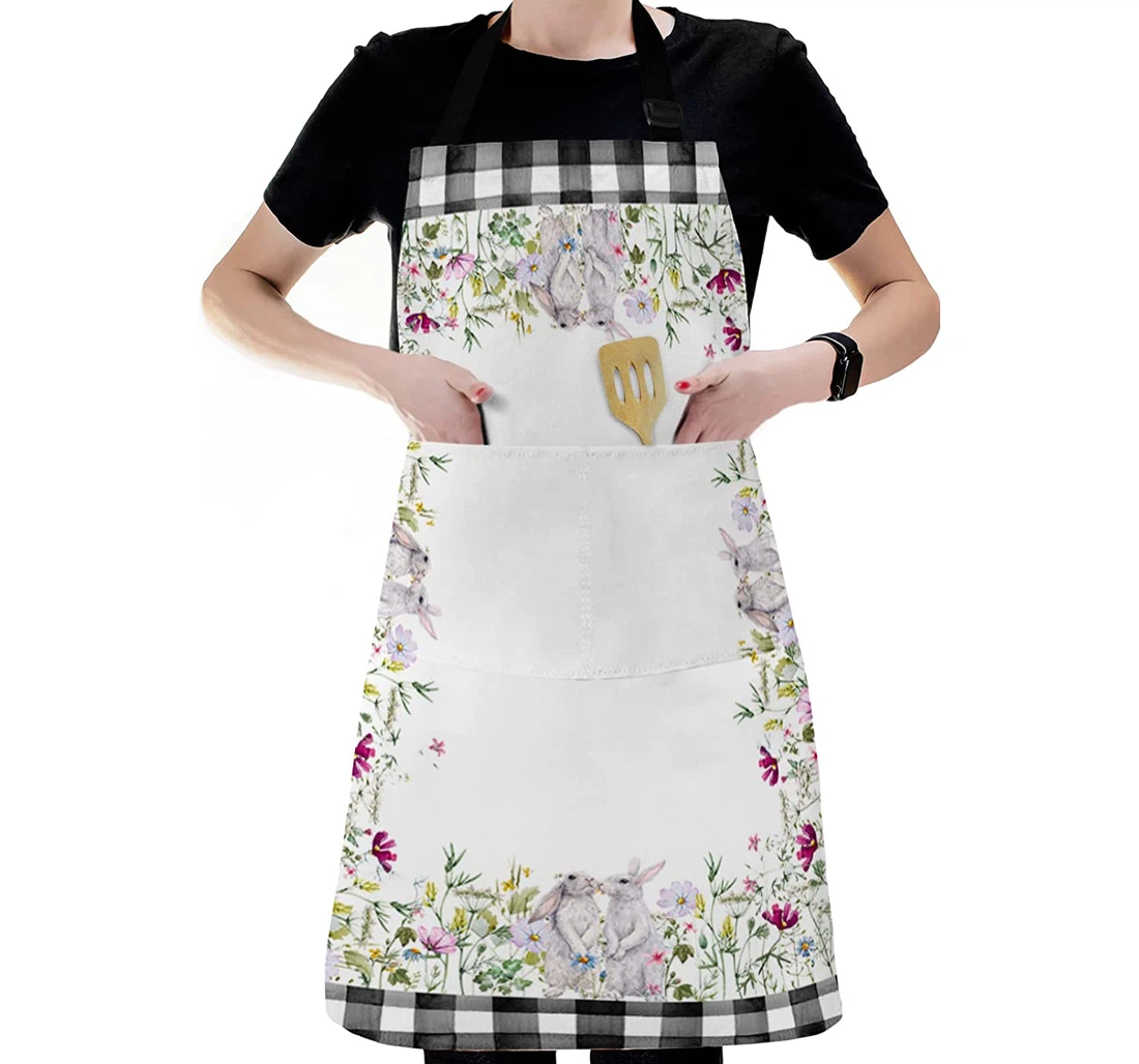 Happy Easter Farm Cute Bunny Wild Flowers Plant Apron