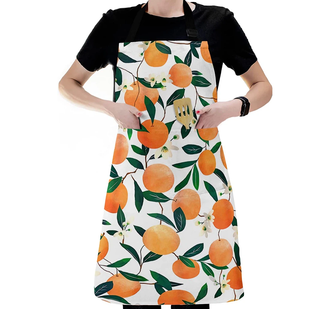 Farmhouse Orange White Flowers Leaf Apron