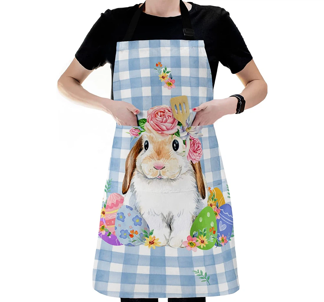 Easter Cute Bunny Spring Flower Wreath And Eggs Apron