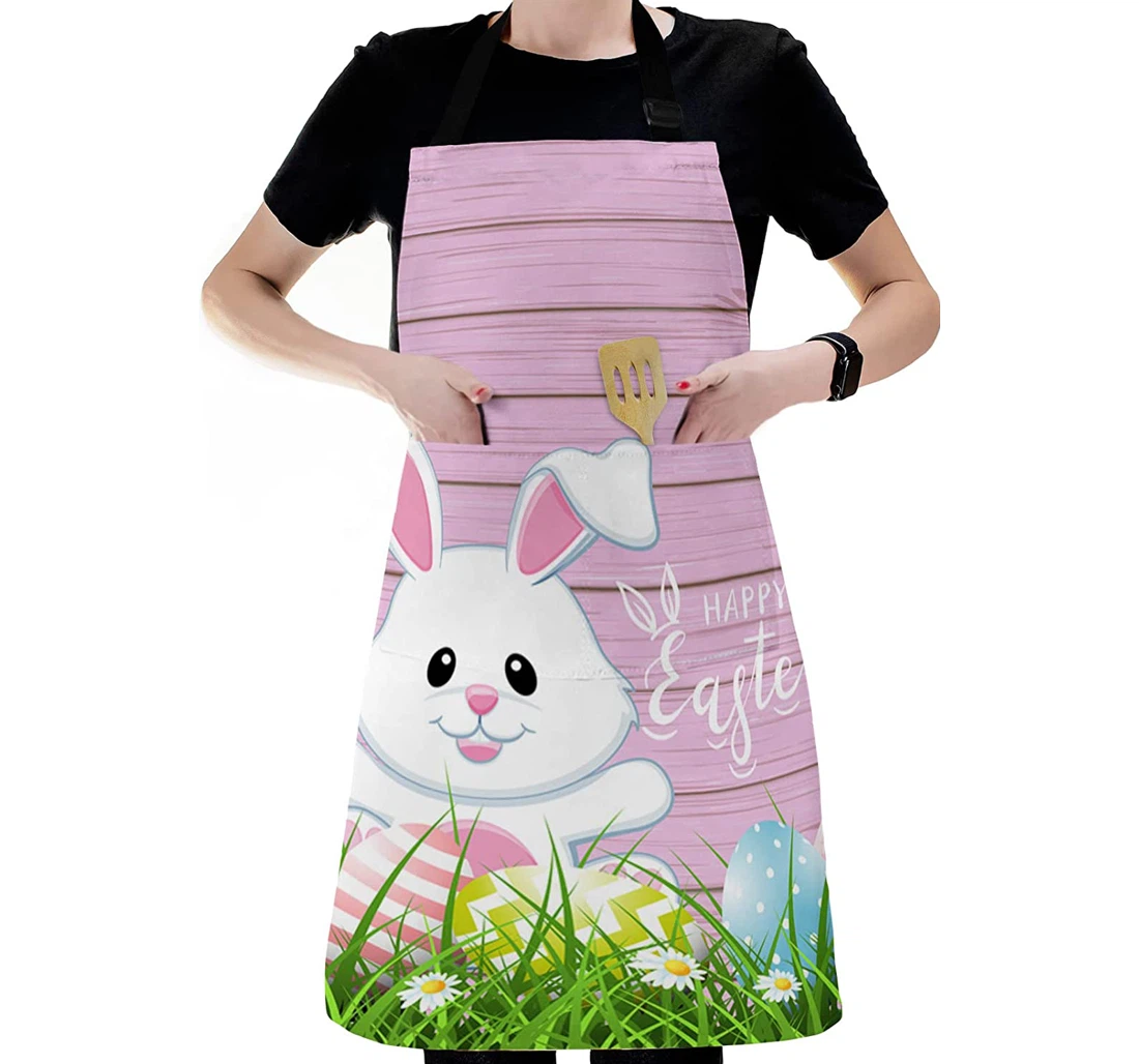 Happy Easter Cartoon Bunny Colorful Eggs Apron