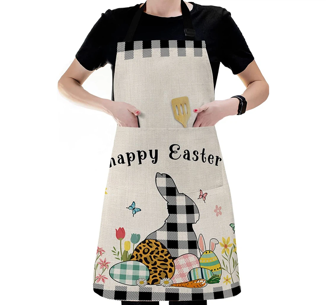 Spring Easter Tartan Bunny Leopard Eggs Flower Apron