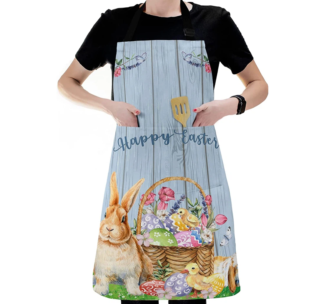 Happy Easter Spring Bunny Chick Basket Eggs Apron