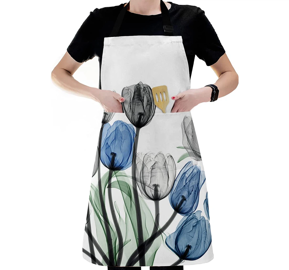 Aesthetic Black Purple Tulip Flower Apron