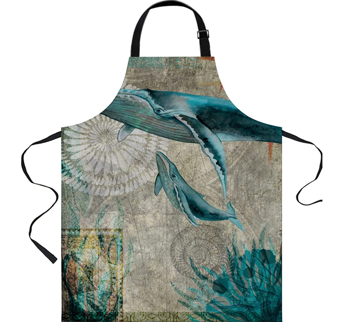 Retro Blue Whale Ocean Marine Server Chef Apron