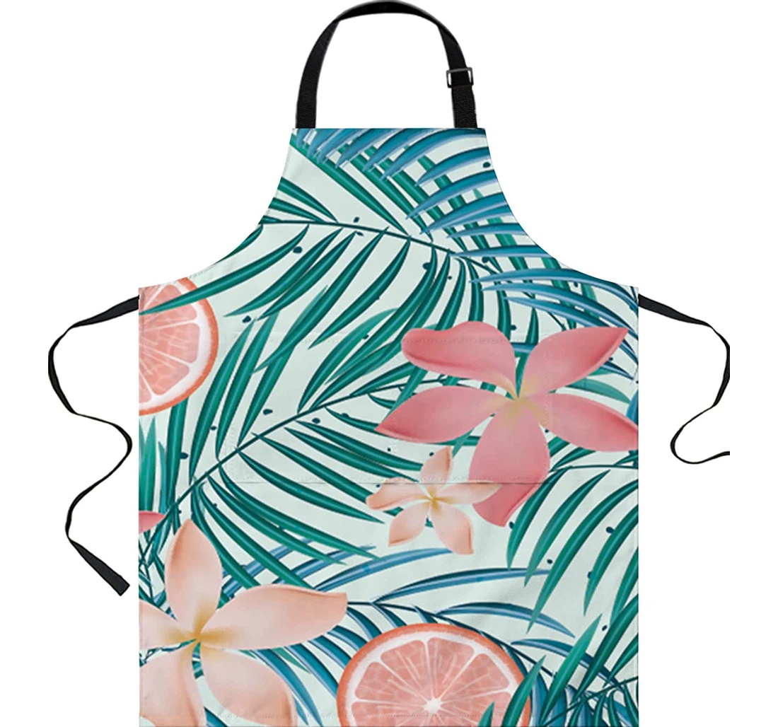 Pink Plumeria Rubra Lemon Leaves Server Chef Apron