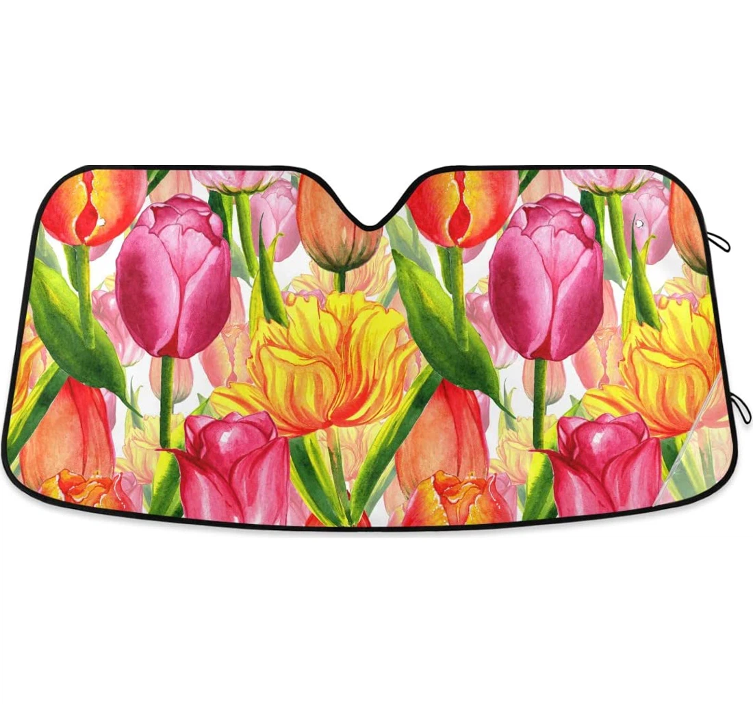Watercolor Flower Tulip Cars Auto Sun Shade