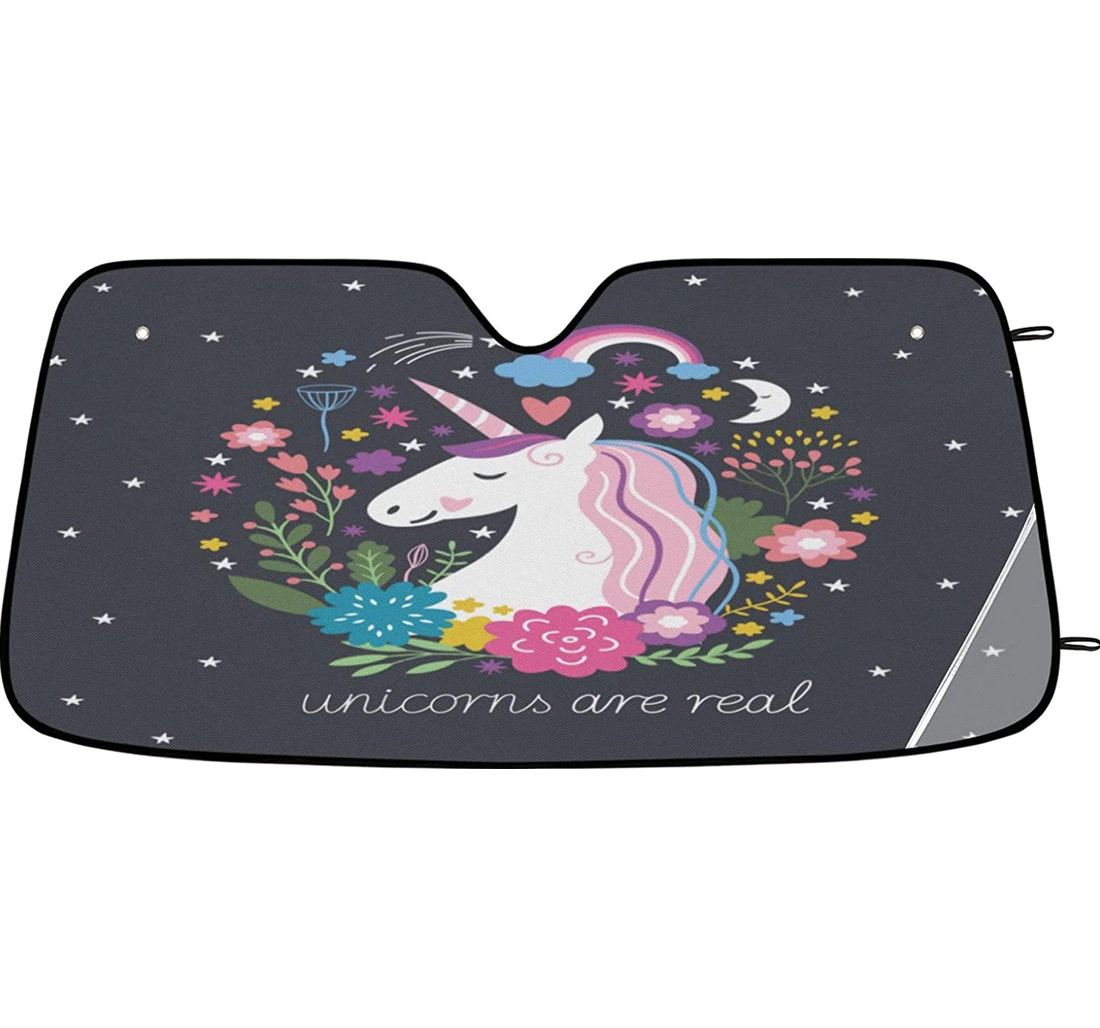 Unicorn Floral Wreath Star Auto Sun Shade