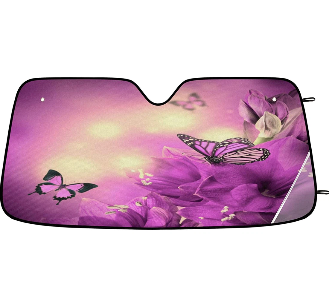 Oil Painting Butterfly Flower Auto Sun Shade