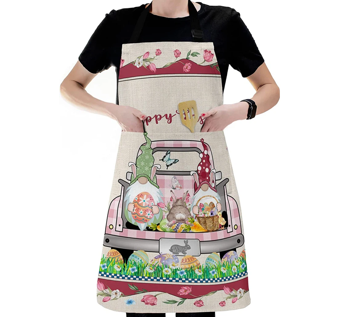 Spring Easter Farm Plaid Truck Cute Elf Gnome Apron