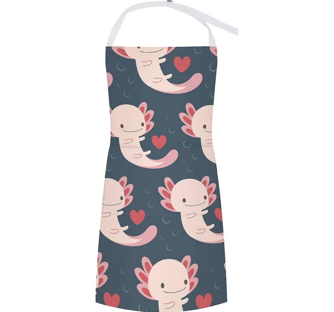 Cute Axolotl And Hearts Apron