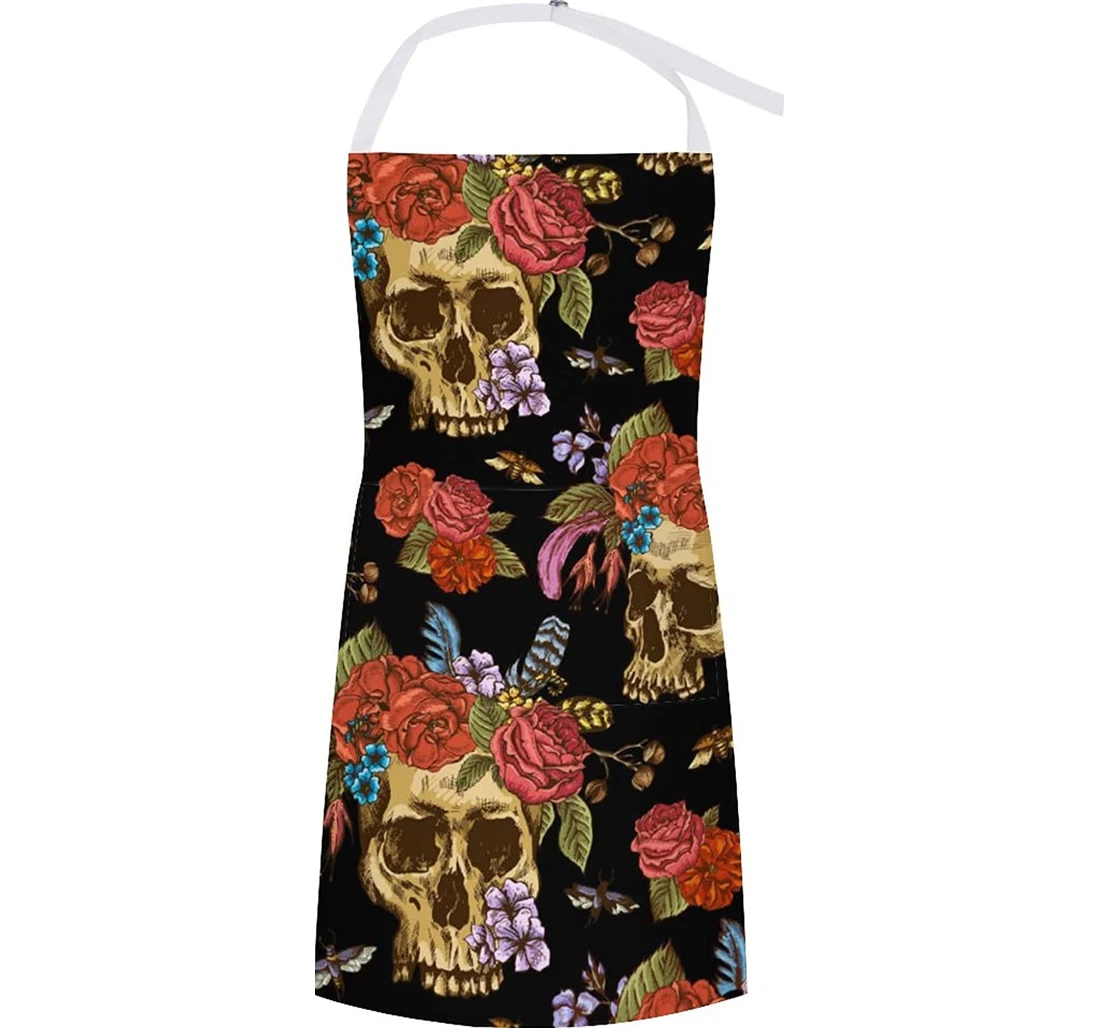 Skull And Flowers Day Of The Dead Apron