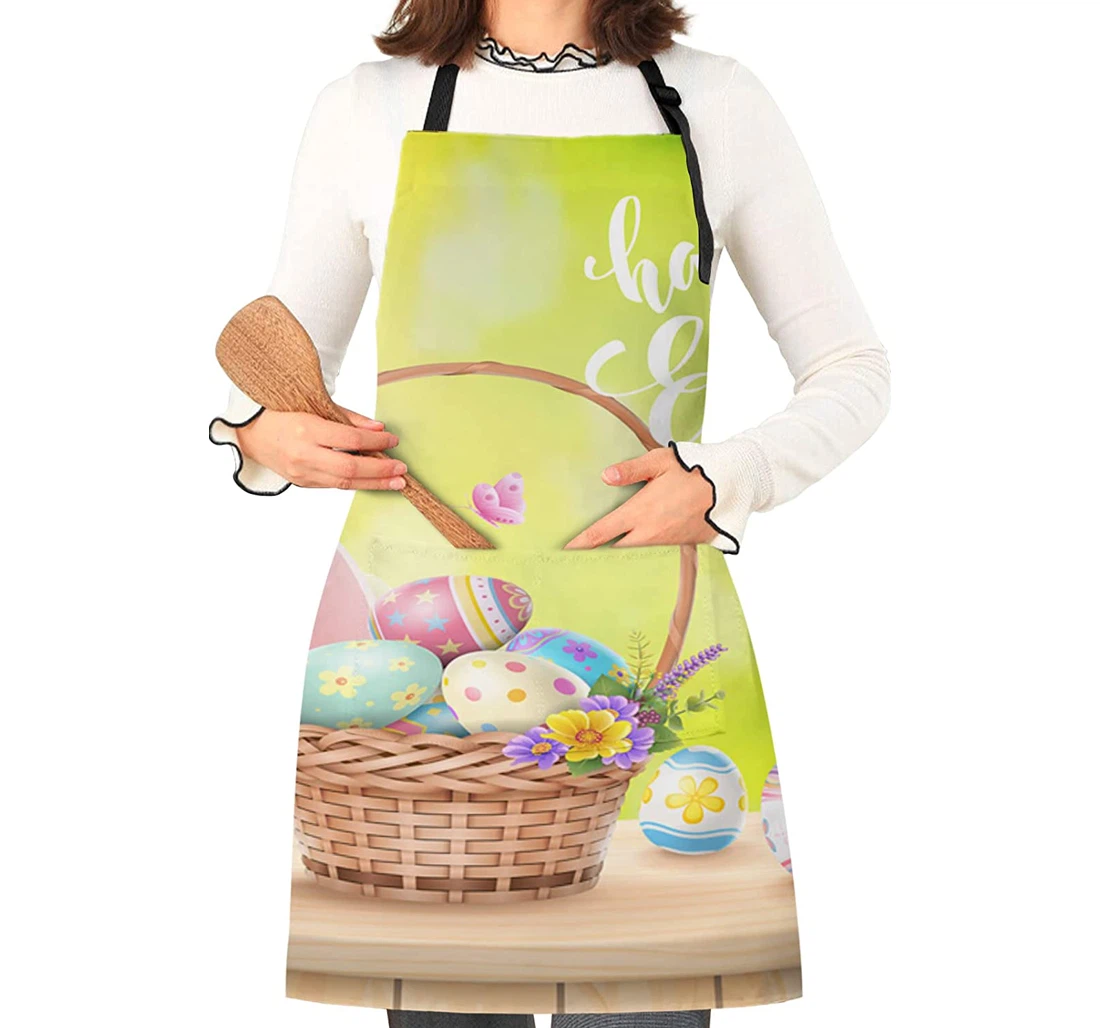 Happy Easter Basket Eggs Pink Rabbit Ears Apron