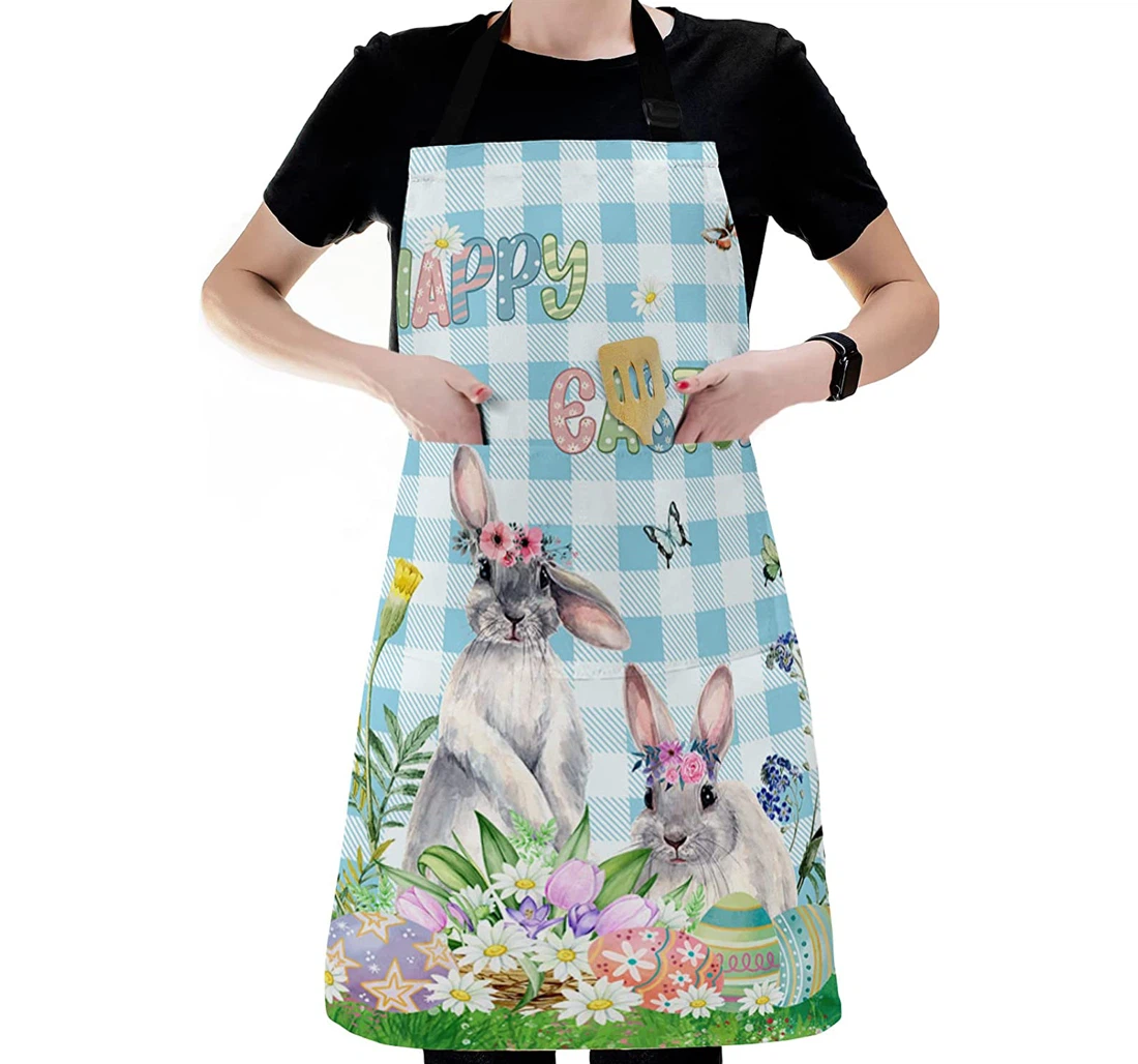 Farm Spring Easter Wild Rabbits And Flower Eggs Apron