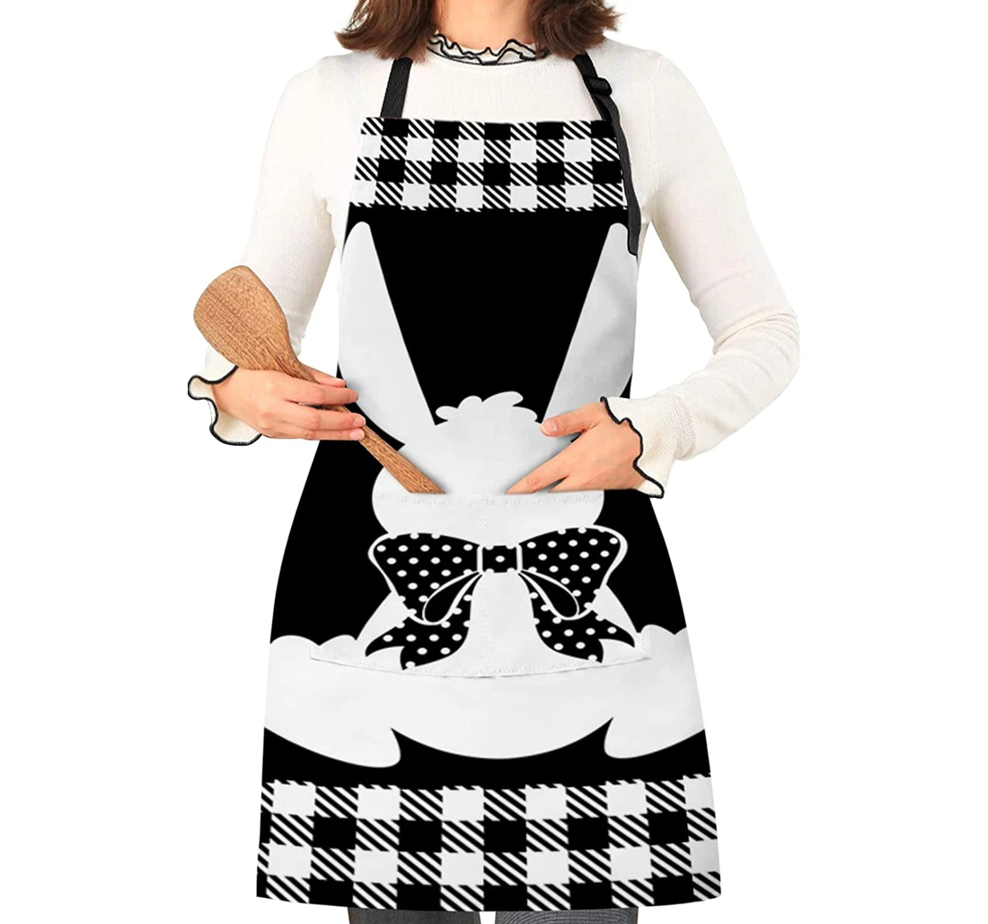 Cartoon Easter Bunny Wave Point Bow Rabbits Black Apron