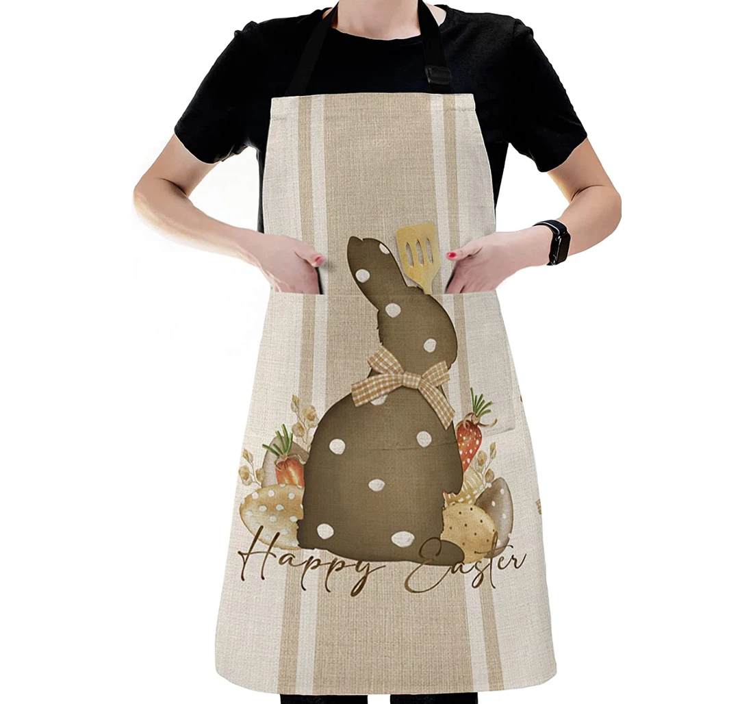 Farm Easter Bunny Wild Rabbit Carrots Eggs On Linen Apron