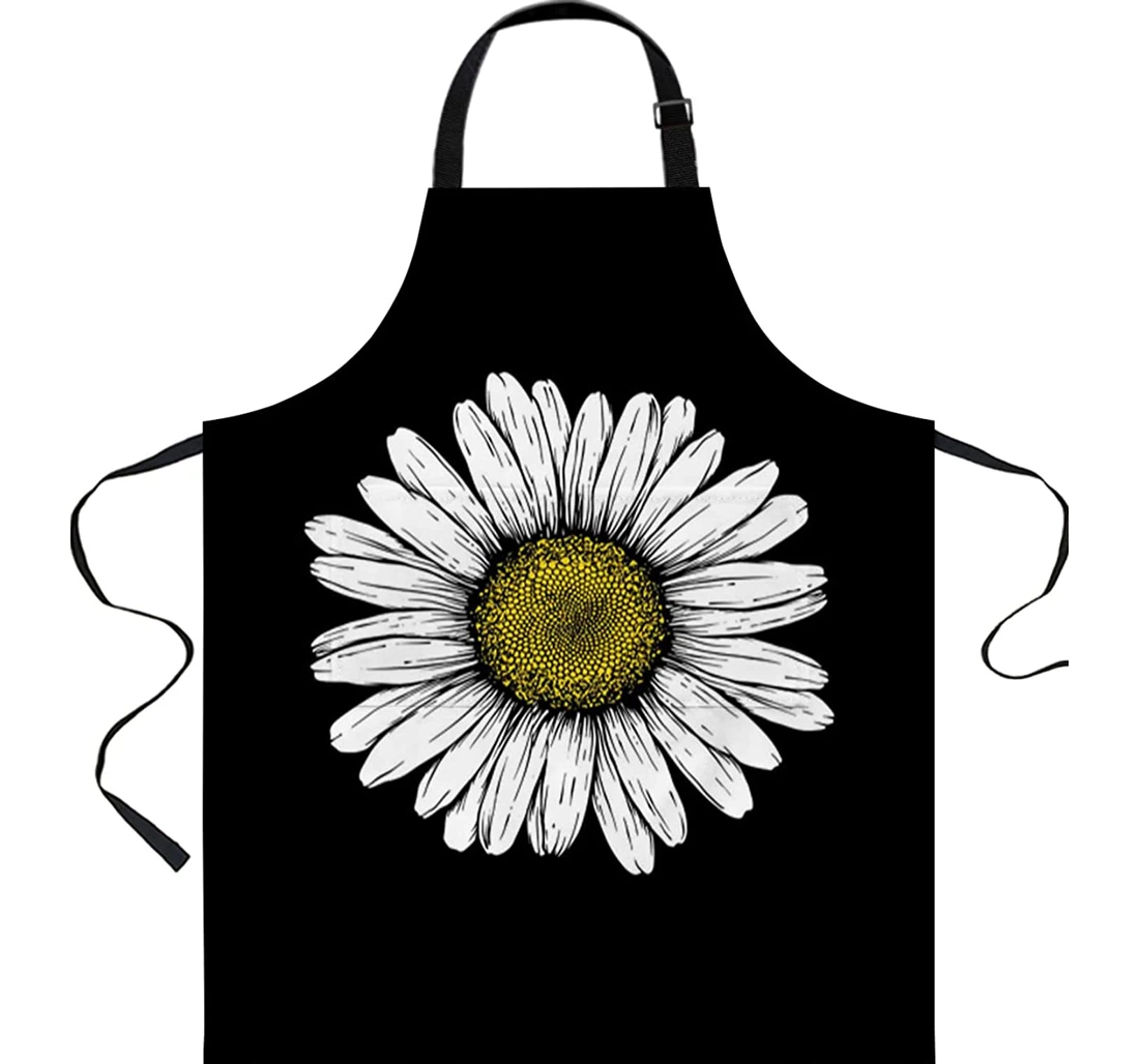 Daisy Aesthetic Flower On Black Server Chef Apron