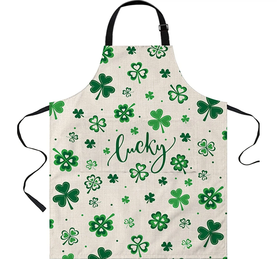 Spring Green Clover Retro Linen Apron