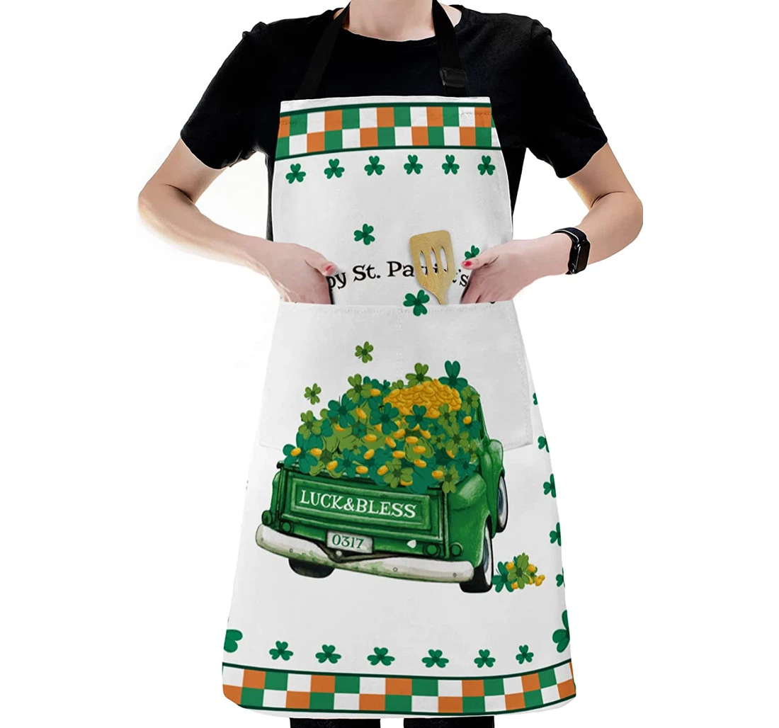 Happy St Patrick's Day Farm Truck Clover Leaf Apron