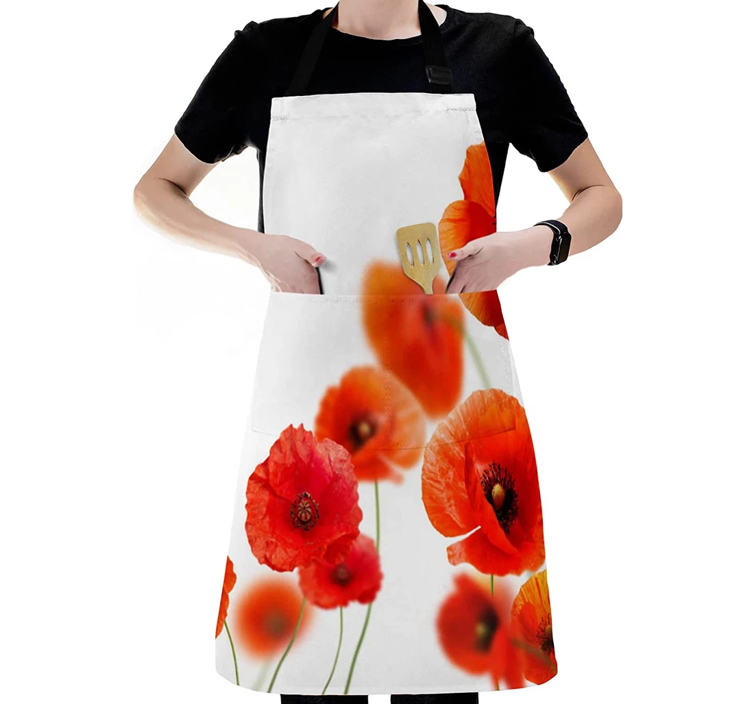 Spring Poppy Flower White Apron