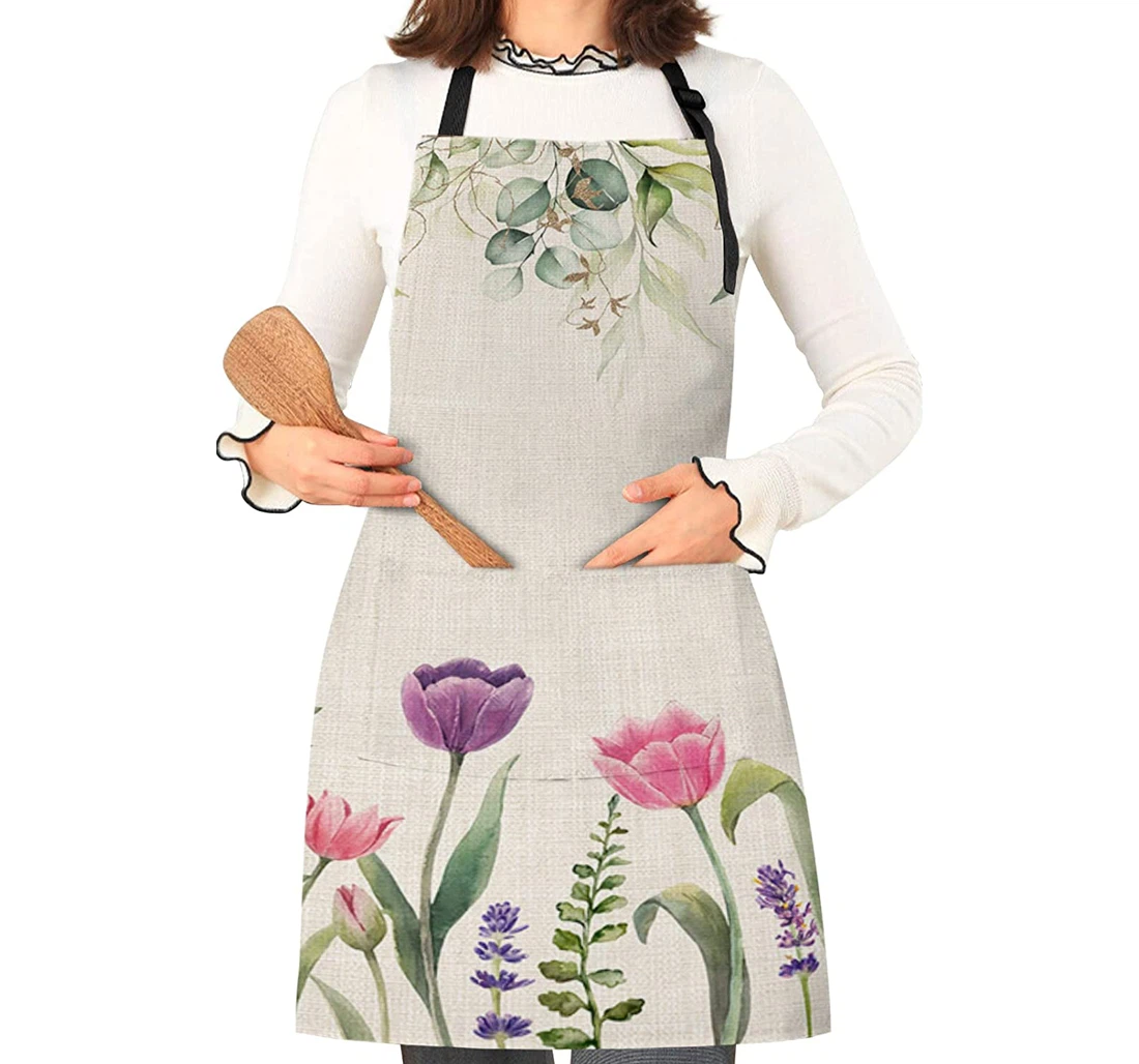 Easter Tulips Eucalyptus Leaves Apron