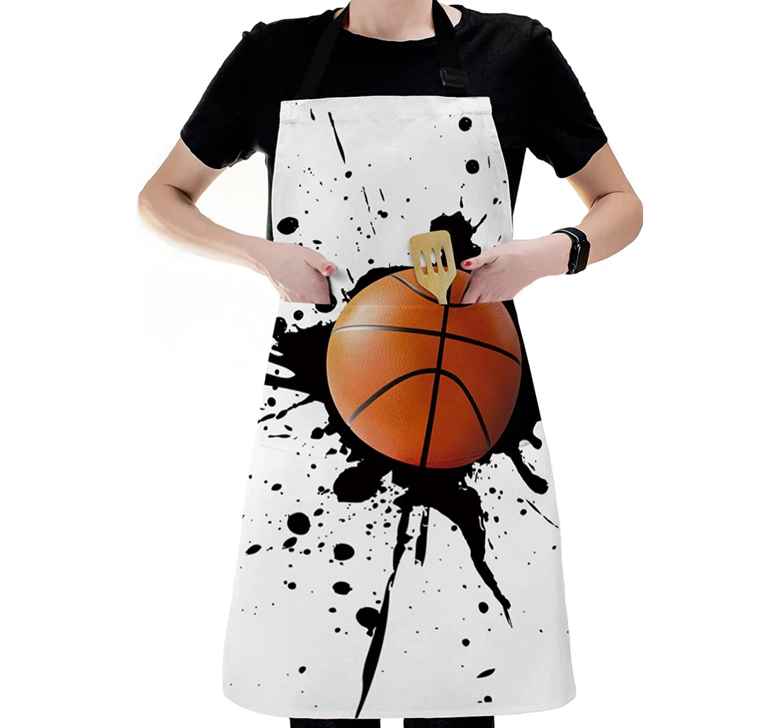 Ink Jet Basketball On White Apron