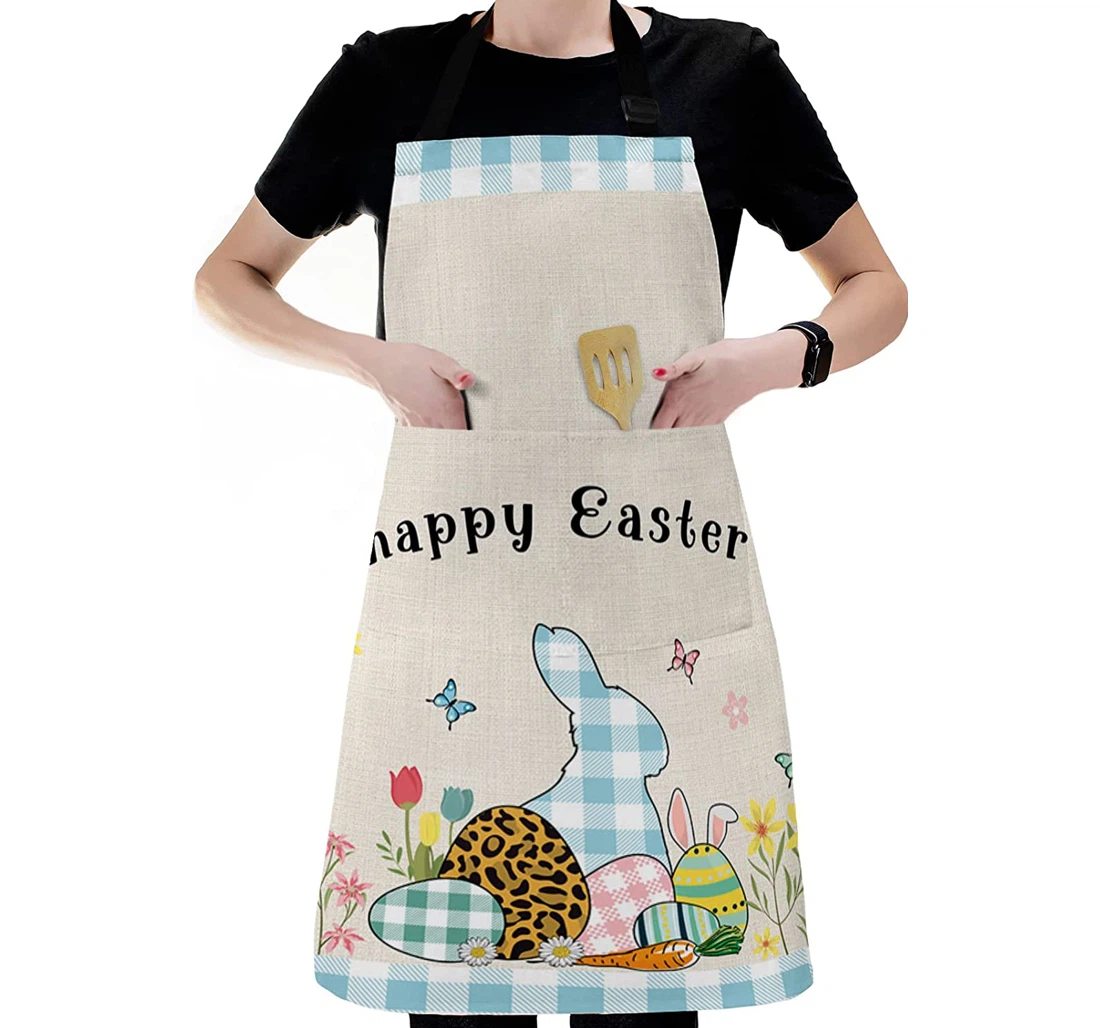 Blue Plaid Easter Bunny Egg Apron