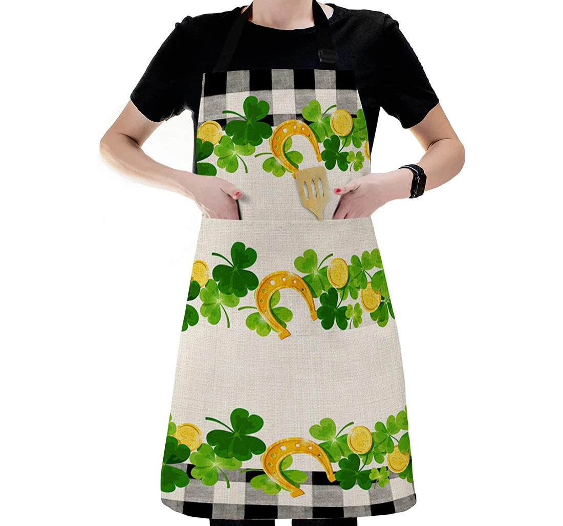 St Patrick's Day Clover Leaf Gold Horseshoe Apron