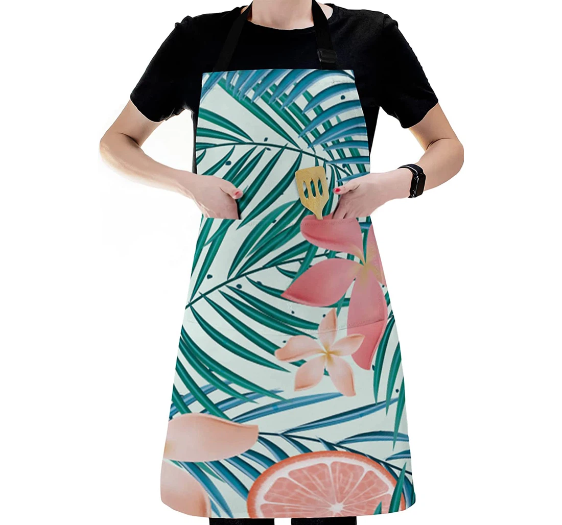 Pink Plumeria Rubra Lemon Leaves Apron