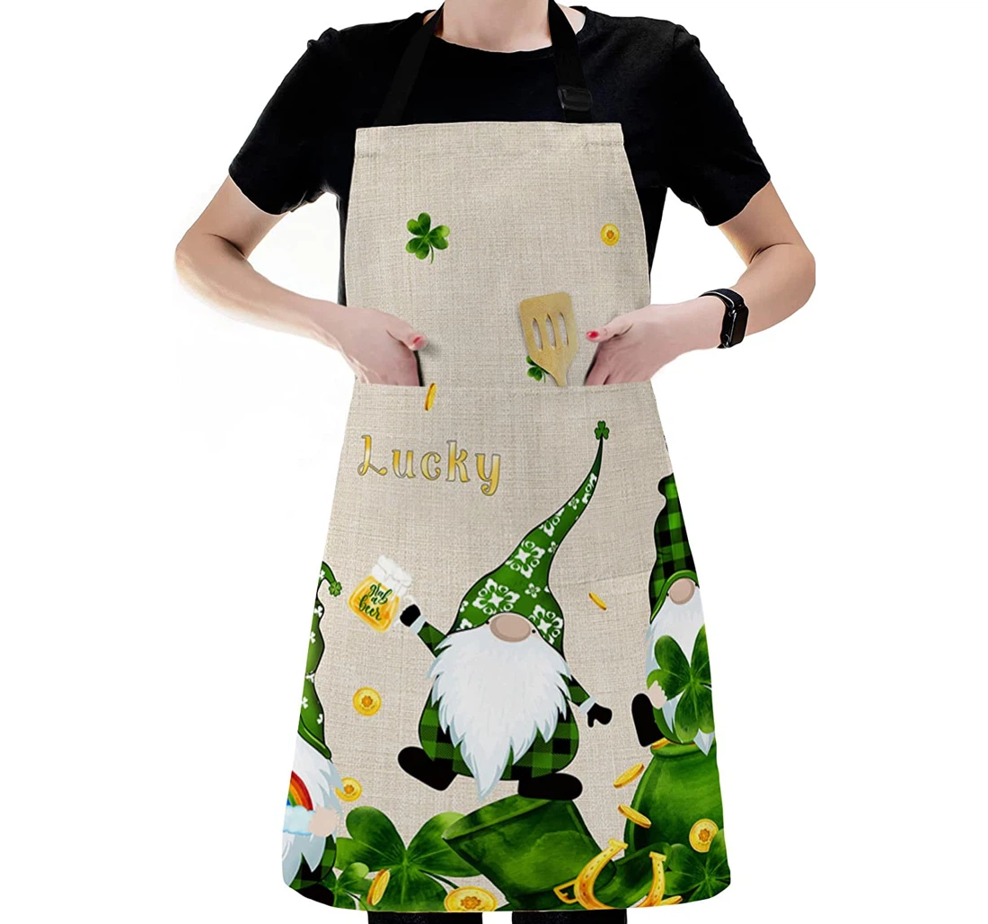 Lucky Dwarf St Patrick's Day Clover Leaf Gold Apron