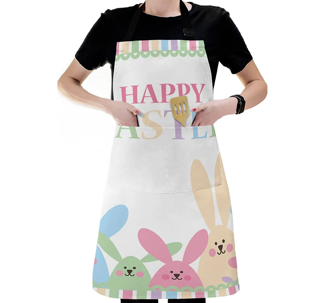 Cartoon Watercolor Easter Bunny White Apron