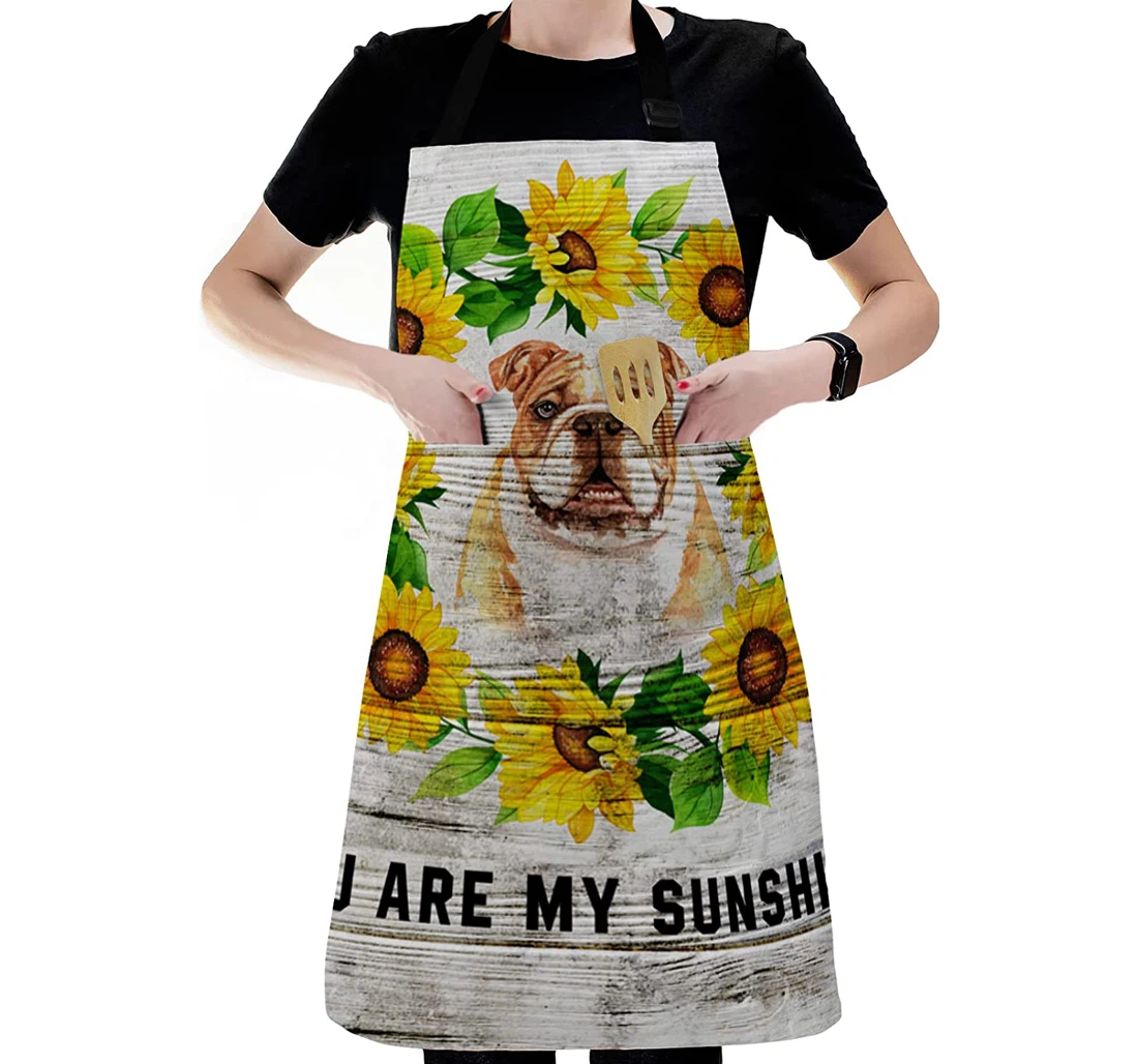 Dog Sunflower Wreath Wood Board Apron