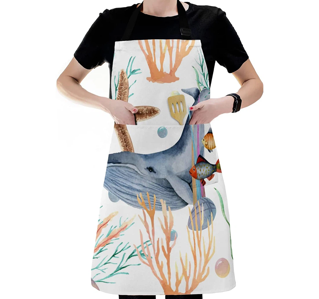 Ocean Whale Starfish Seaweed Apron