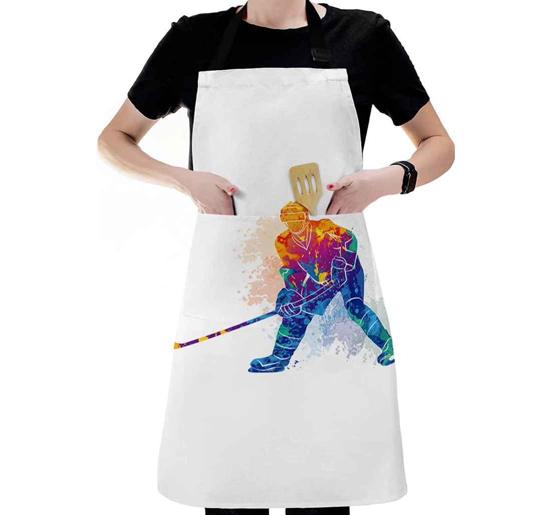 Watercolor Hockey Player Apron