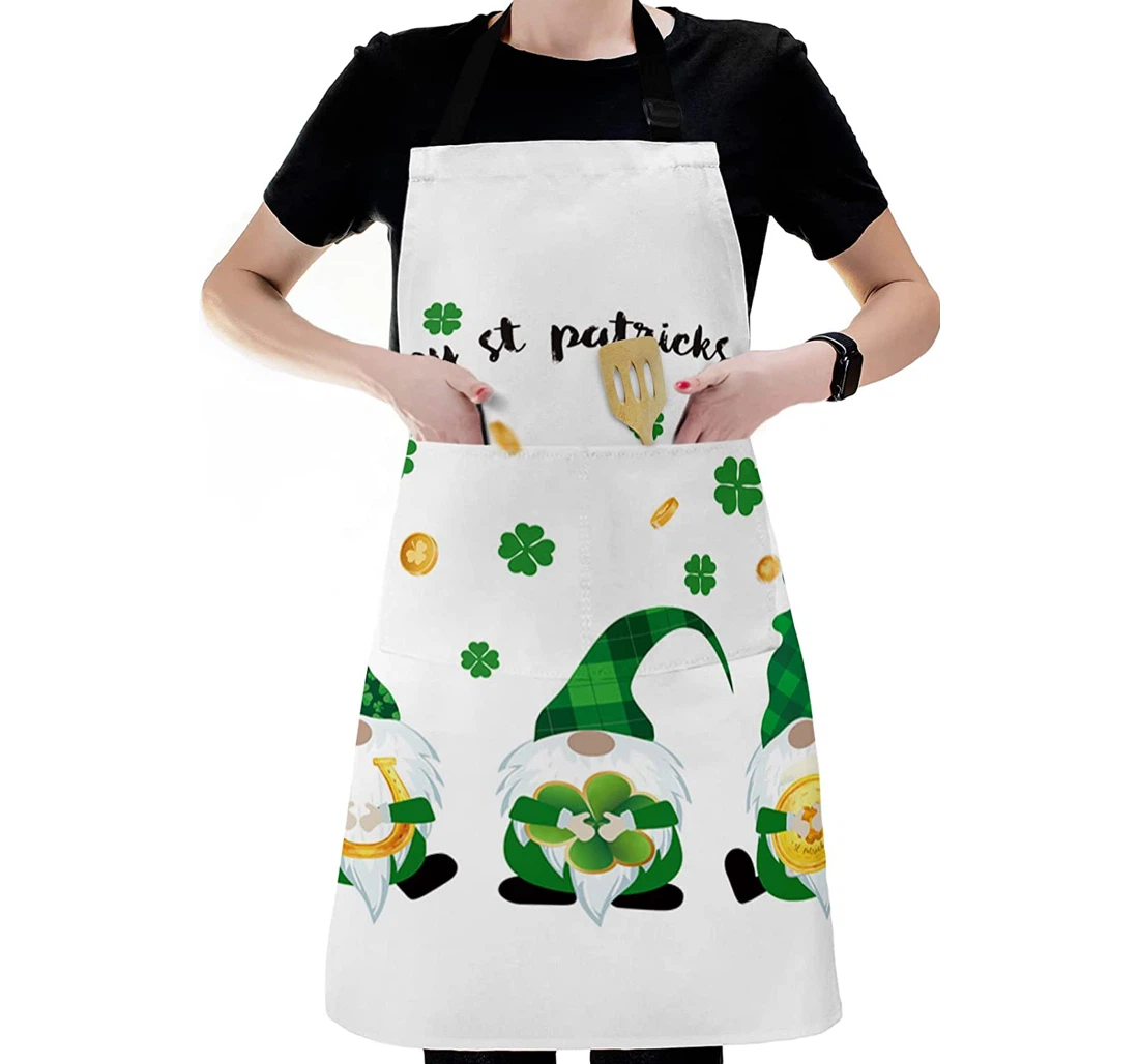 Happy St Patrick's Day Gnome Clover White Apron