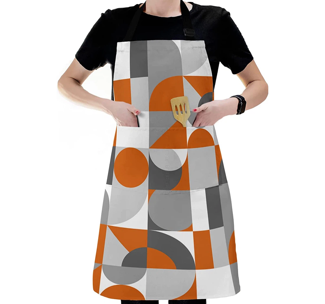 Orange Grey White Semi Circle Block Apron