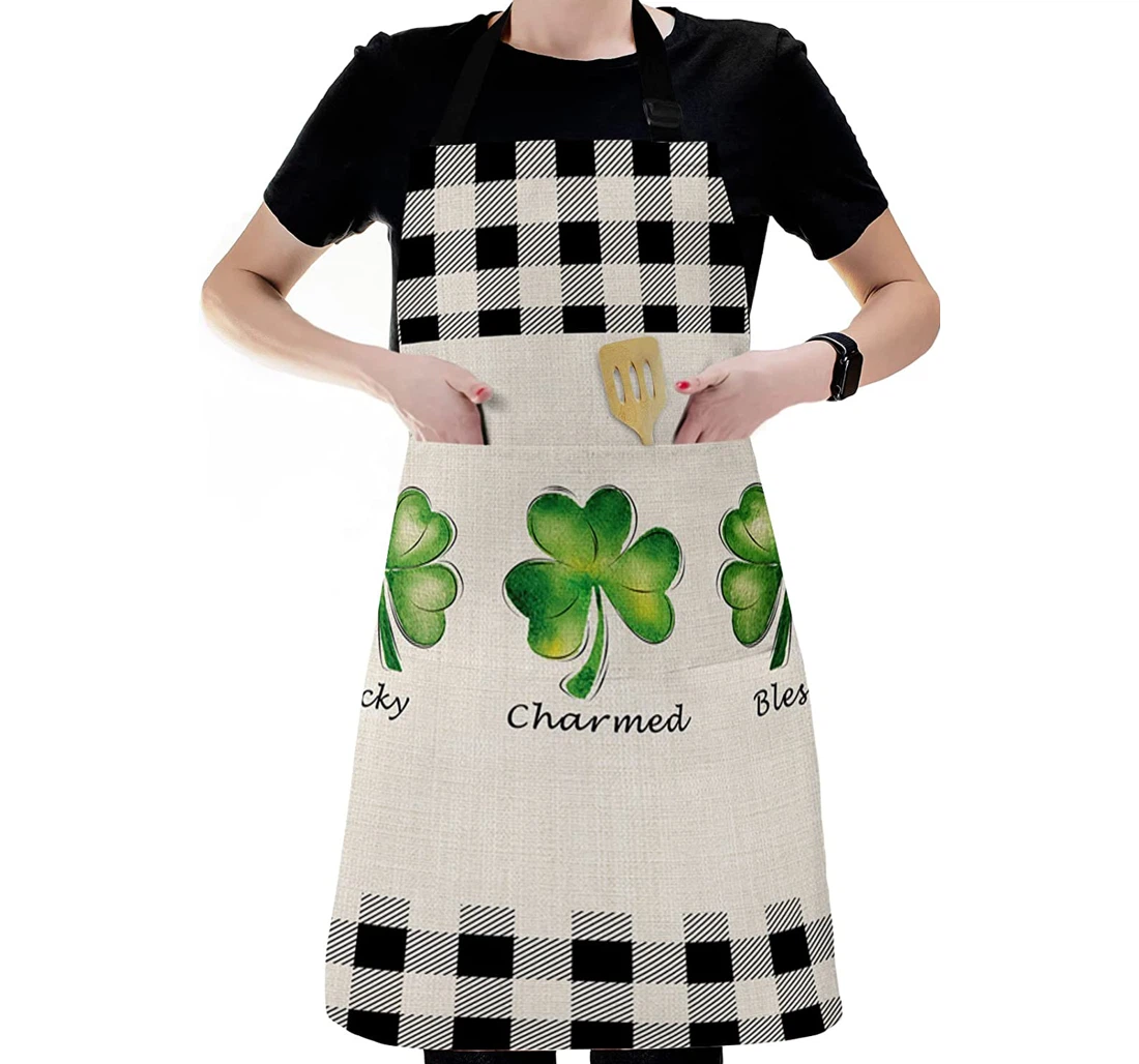 St Patrick's Day Clover Leaf Retro Linen Apron