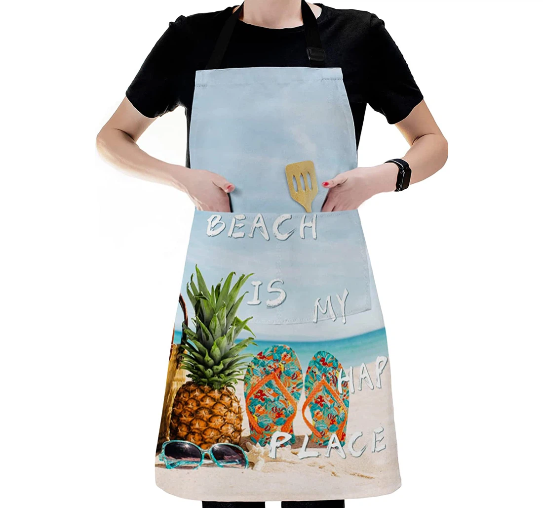 Beach Is Happy Place Quotes Apron