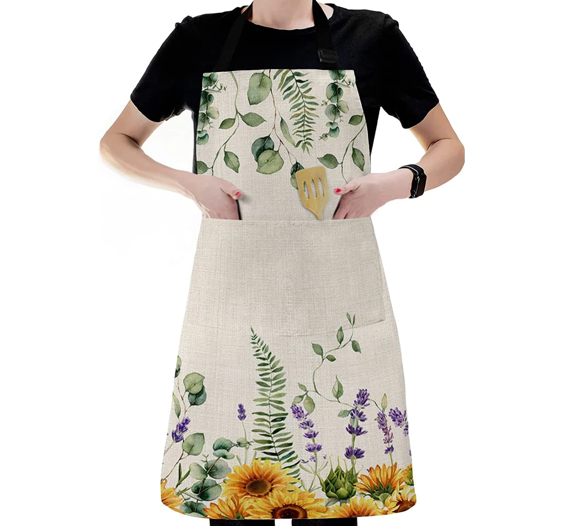 Eucalyptus Leaves Sunflower Spring Plants Apron