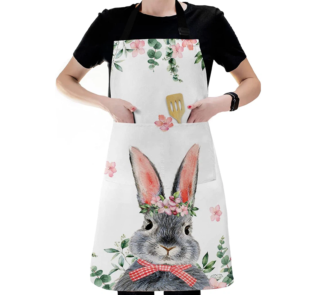 Easter Bunny Eucalyptus Leaves White Apron