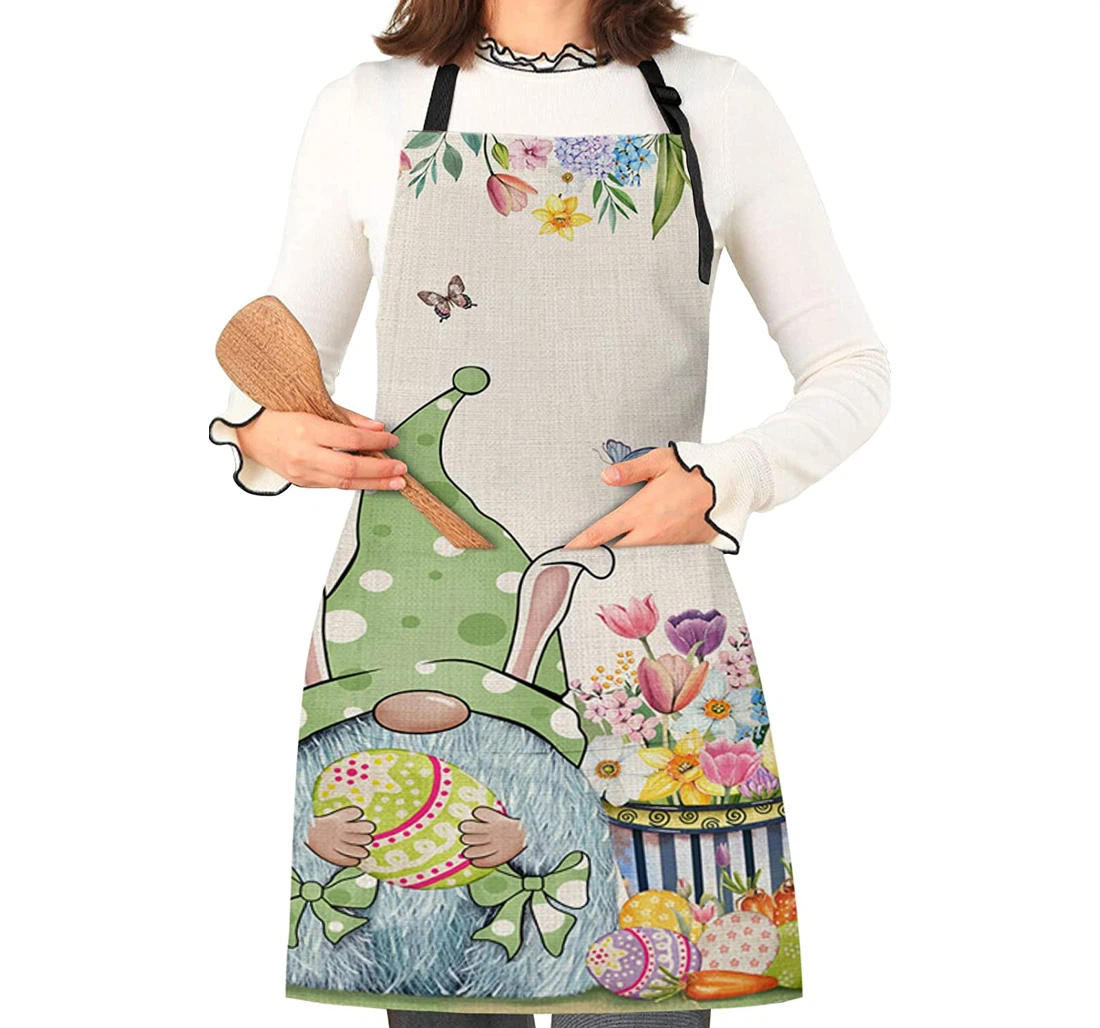 Gnome Easter Flower Tulips Rabbit Egg Apron