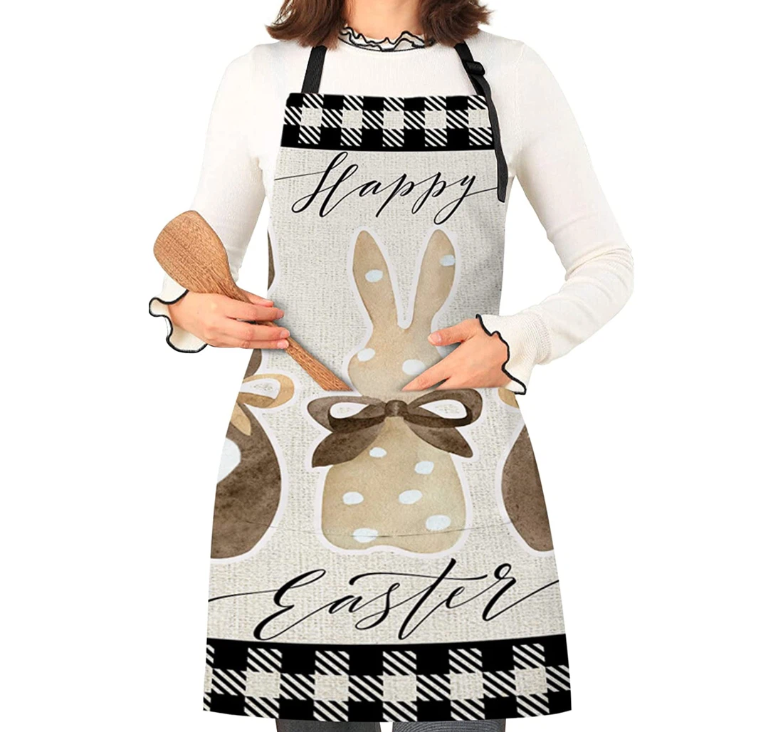 Bunny Bow Easter Rabbit Retro Linen Apron