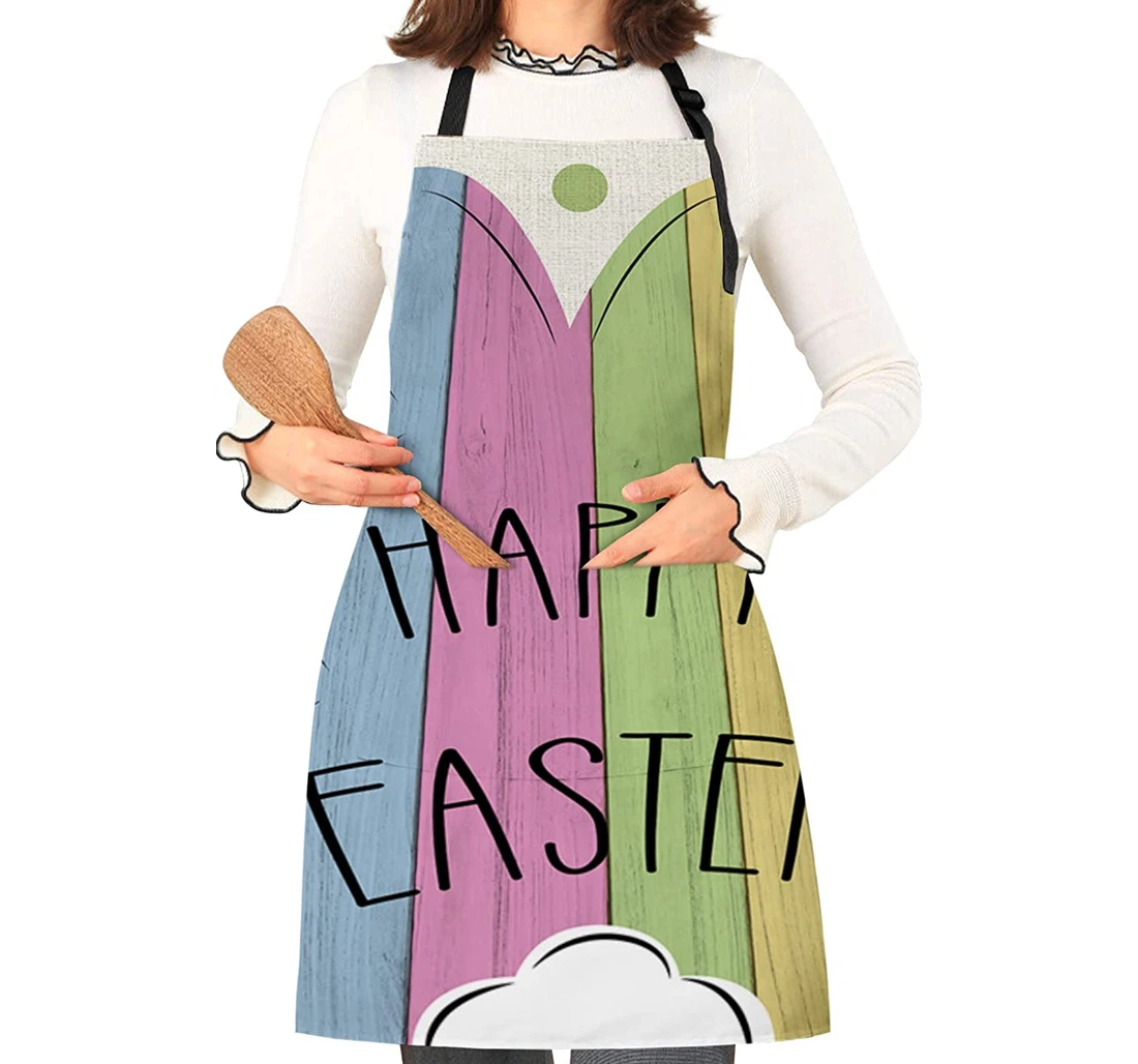 Watercolor Easter Bunny Wood Grain Point Apron