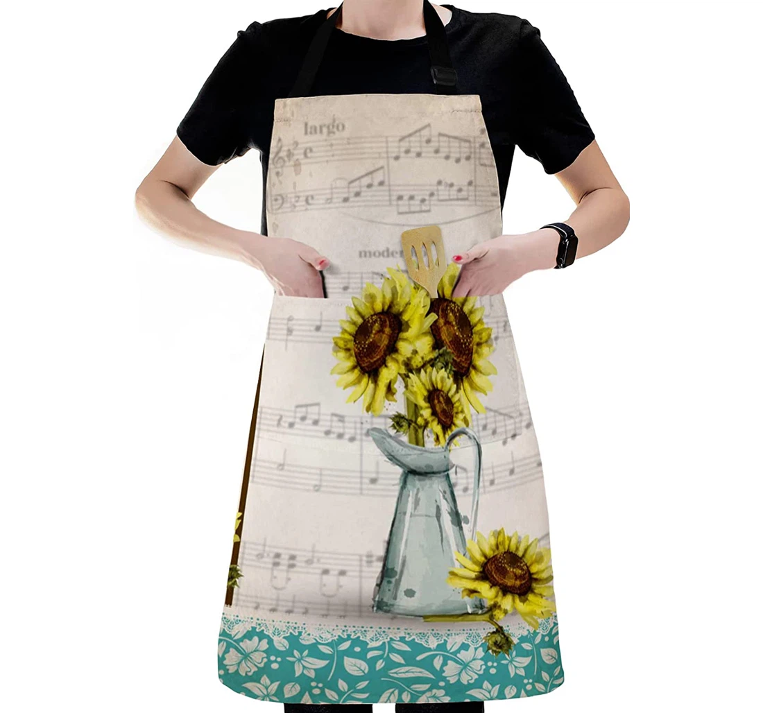 Spring Sunflower Vase Music Score Back Apron