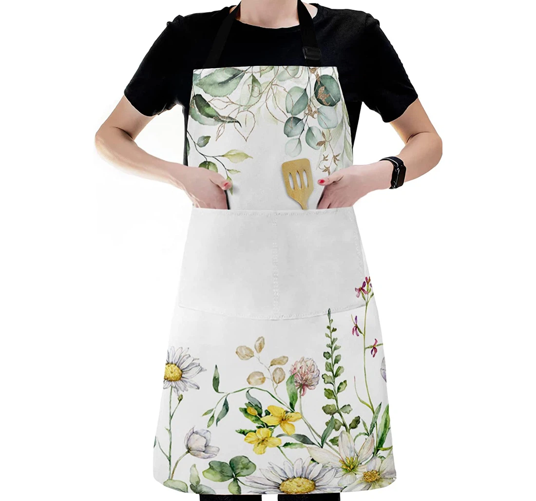 Spring Eucalyptus Leaves Floral White Apron